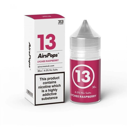 Overview of the AirsPops 30ML Lychee Raspberry Salts - Downtown Vapoury