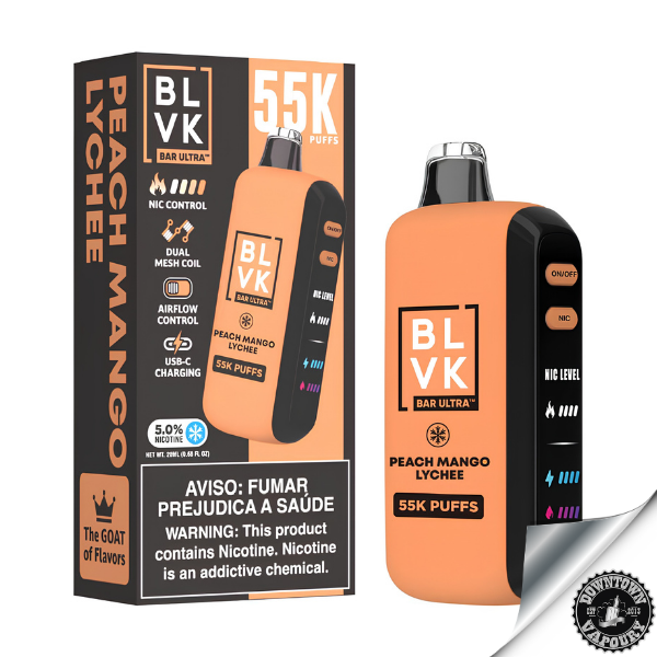 BVLK Ultra 55,000 Puff Disposable Pod Device 5% Peach Mango Lychee Downtown Vapoury