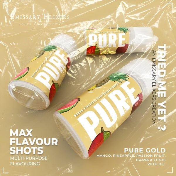 Emissary elixirs Pure Gold (Long Fill) 30ml Flavour (R200) / (USP/BP Grade) (R40) / Nicotine (R40) Downtown Vapoury