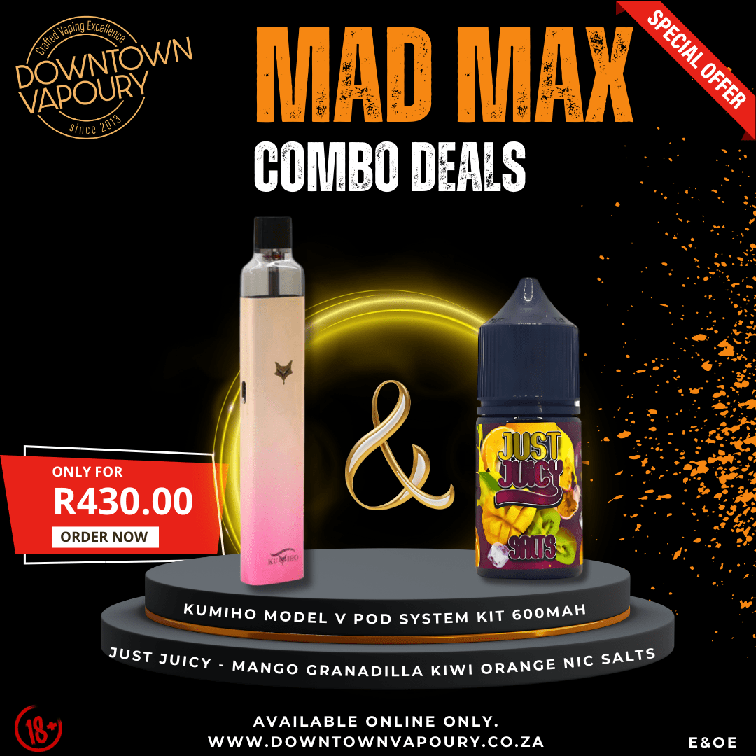 Kumiho Model V Pod System Kit 600mAh + Just Juicy - Mango Granadilla Kiwi Orange 30ML Nic Salts