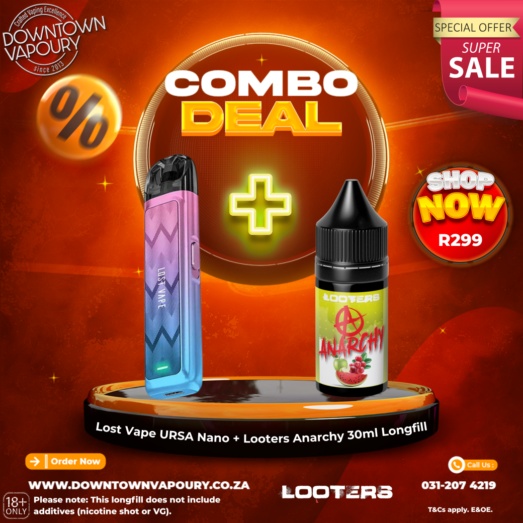 Lost Vape URSA Nano Pod Kit + Looters Anarchy Longfill Downtown Vapoury