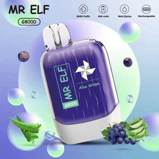 MR ELF 8000 Puff Disposable Pod Device 5% Aloe Grape Downtown Vapoury