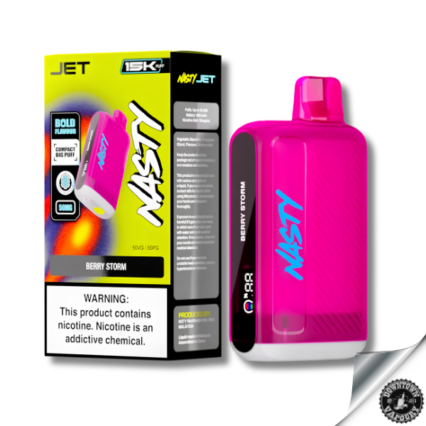 Nasty Jet Rechargeable Disposable 15K puff 5% Berry Storm 50mg Downtown Vapoury