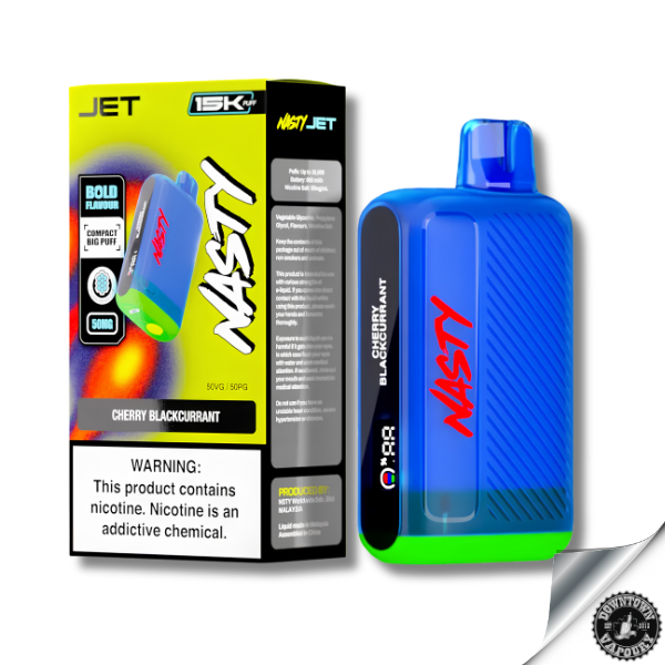 Nasty Jet Rechargeable Disposable 15K puff 5% Cherry Blackcurrant 50mg Downtown Vapoury