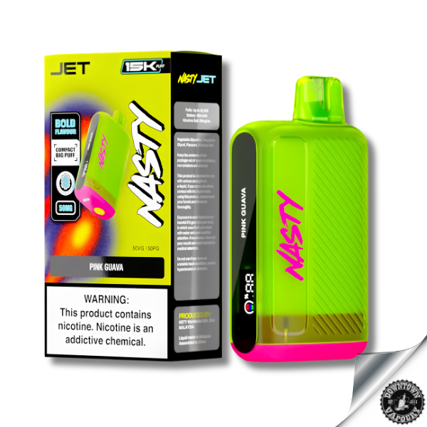 Nasty Jet Rechargeable Disposable 15K puff 5% Pink Guava 50mg Downtown Vapoury
