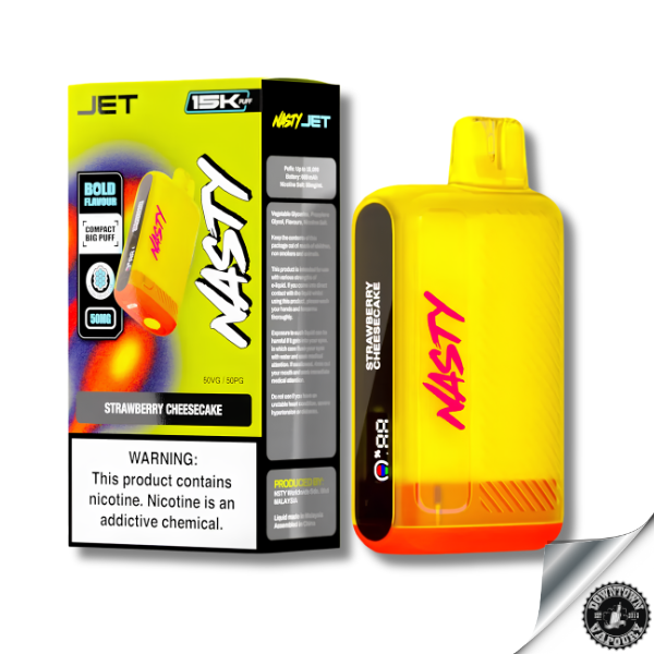 Nasty Jet Rechargeable Disposable 15K puff 5% Strawberry Cheesecake 50mg Downtown Vapoury