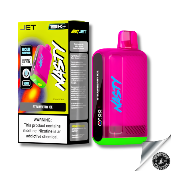 Nasty Jet Rechargeable Disposable 15K puff 5% Strawberry Ice 50mg Downtown Vapoury
