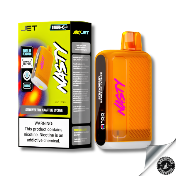 Nasty Jet Rechargeable Disposable 15K puff 5% Strawberry Naartjie Lychee 50mg Downtown Vapoury