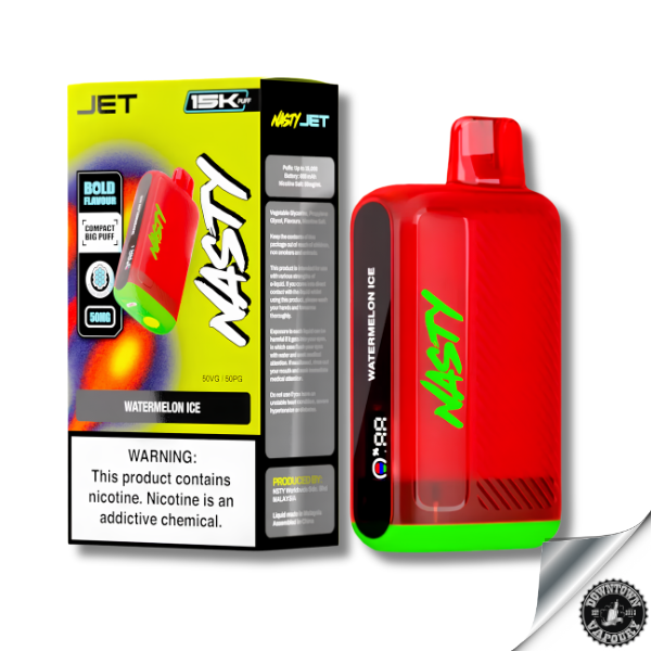 Nasty Jet Rechargeable Disposable 15K puff 5% Watermelon Ice 50mg Downtown Vapoury