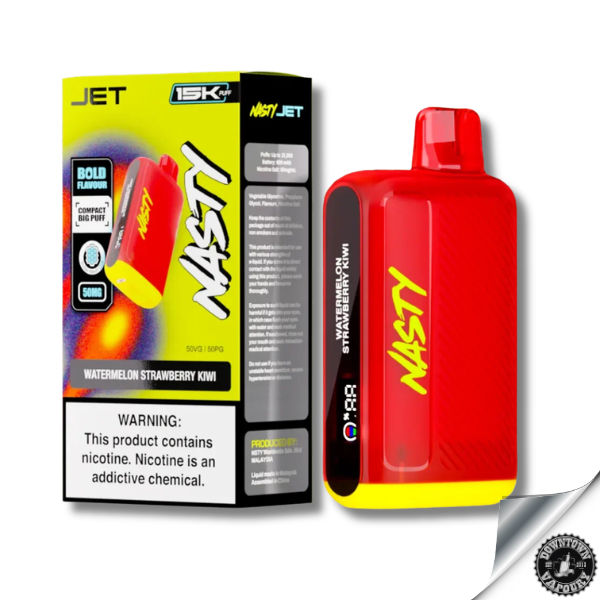 Nasty Jet Rechargeable Disposable 15K puff 5% Watermelon Strawberry Kiwi 50mg Downtown Vapoury
