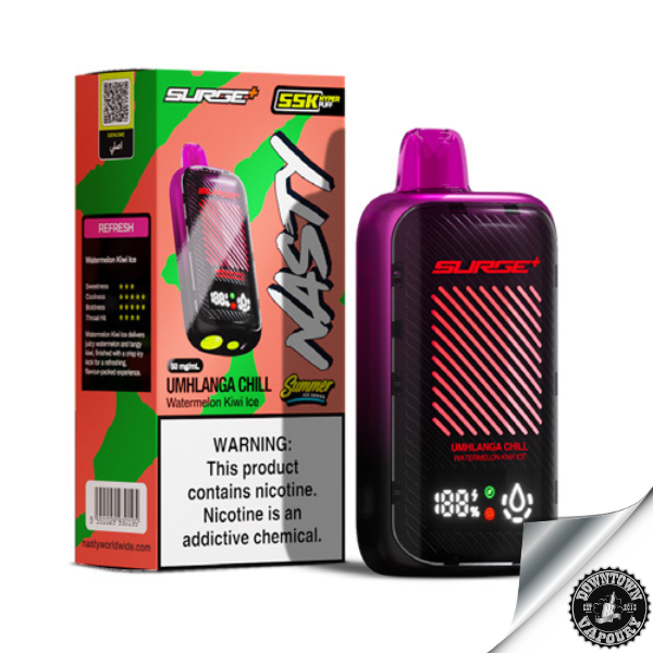 Nasty Surge+ Summer Ice 55 000 Puff Disposable Device 5% Umhlanga Chill - Watermelon Kiwi Ice Downtown Vapoury