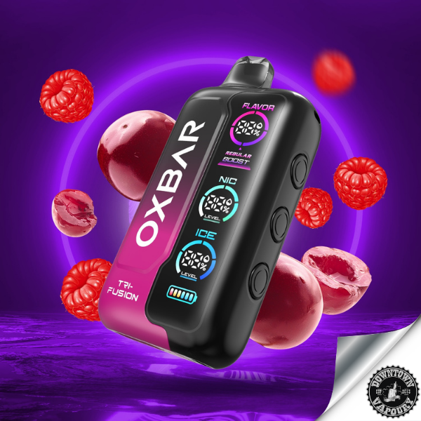 Oxbar Tri-Fusion 50 000 Puff Disposable Pod Device 5% Cherry Raspberry Downtown Vapoury