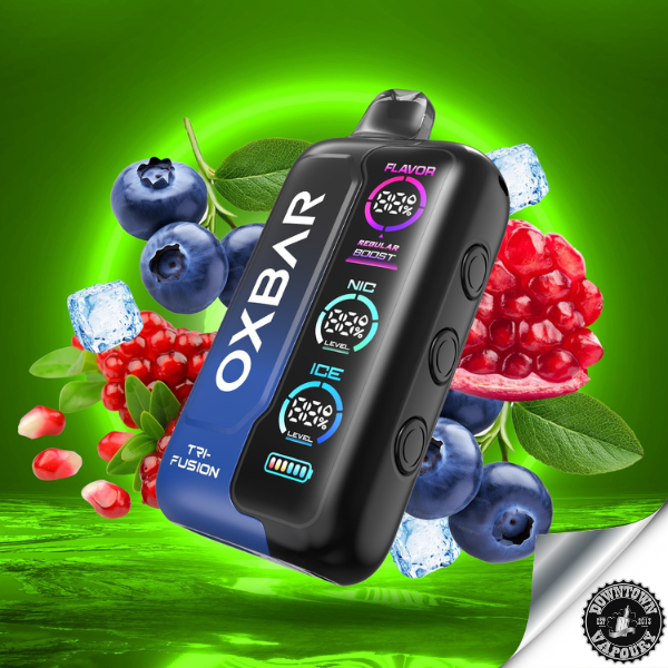 Oxbar Tri-Fusion 50 000 Puff Disposable Pod Device 5% Pomegranate Blueberry Ice Downtown Vapoury