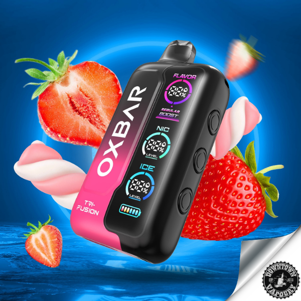 Oxbar Tri-Fusion 50 000 Puff Disposable Pod Device 5% Strawberry Mashmallow Downtown Vapoury