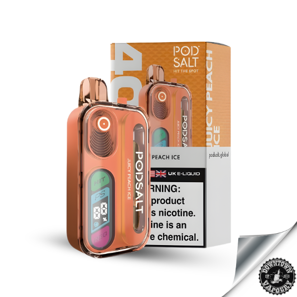 Pod Salt HIT 40K Rechargeable Disposable Device 5% Juicy Peach ice Downtown Vapoury