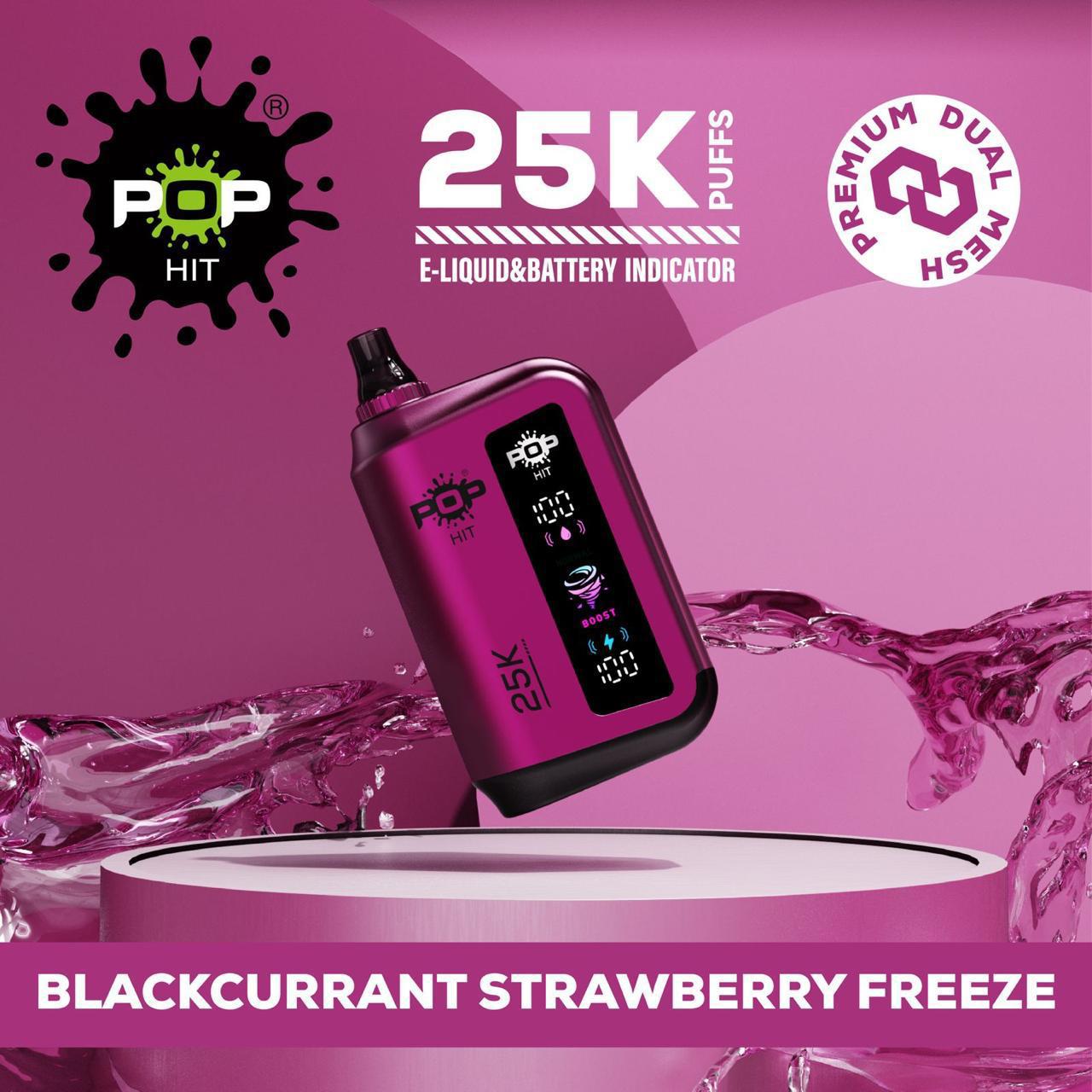 Pop Hit 25k Puffs Disposable Vape 5% Blackcurrant Strawberry Freeze Downtown Vapoury