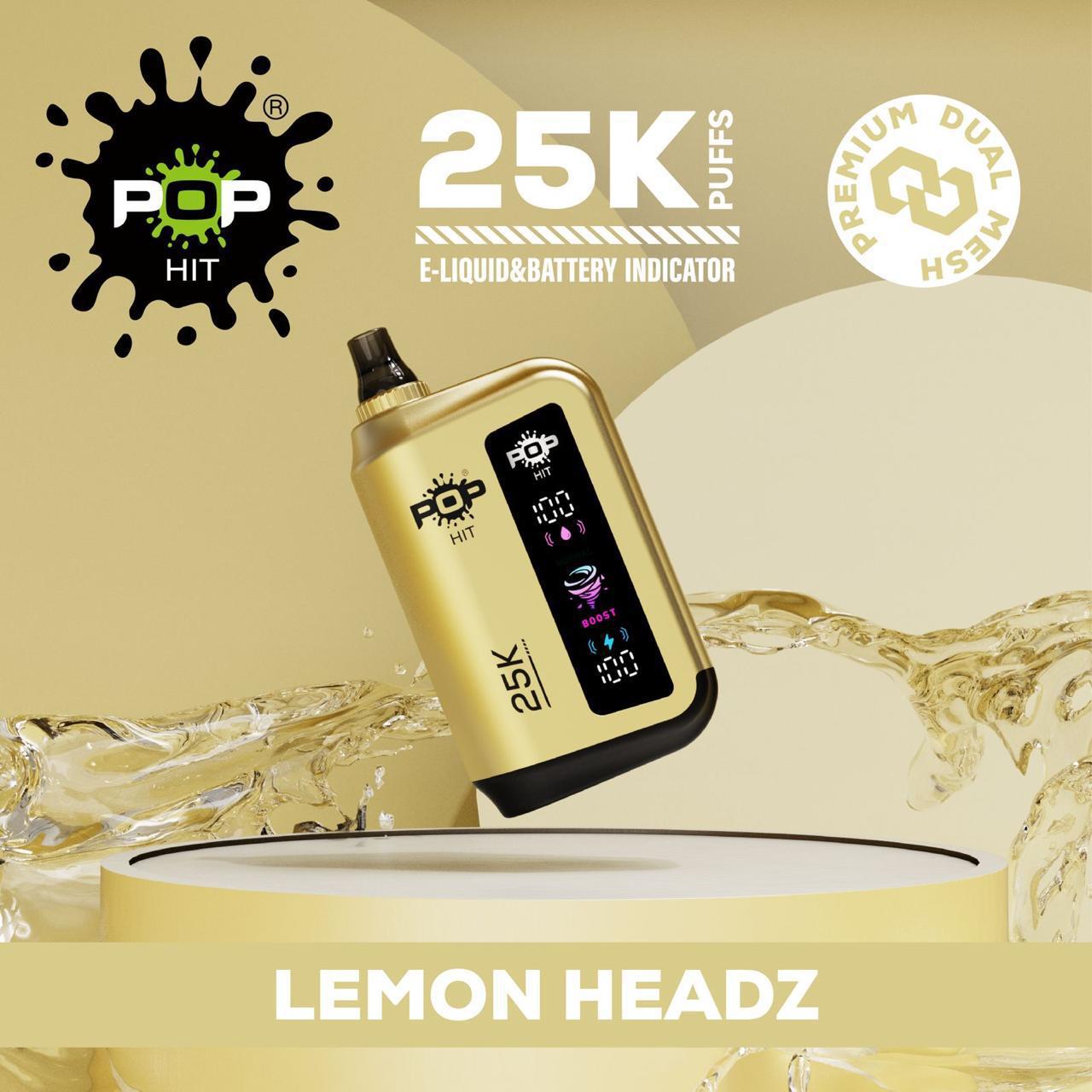 Pop Hit 25k Puffs Disposable Vape 5% Lemon Headz Downtown Vapoury