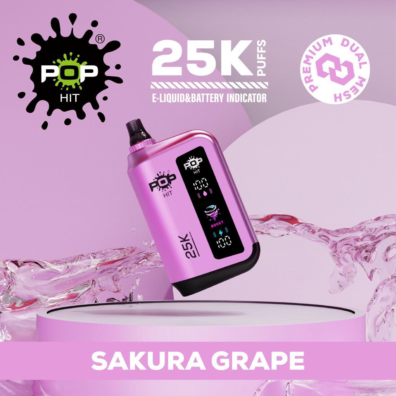 Pop Hit 25k Puffs Disposable Vape 5% Sakura Grape Downtown Vapoury