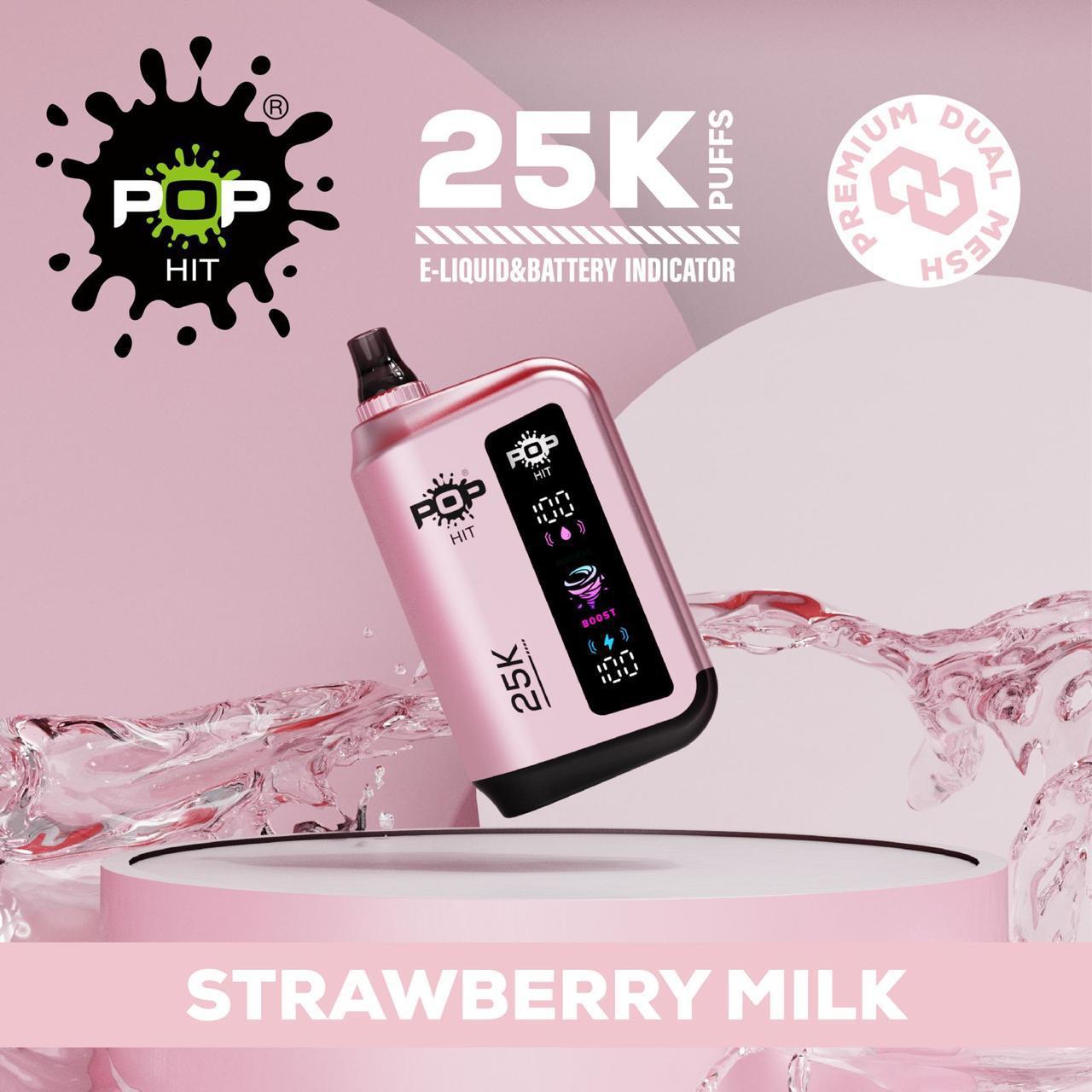 Pop Hit 25k Puffs Disposable Vape 5% Strawberry Milk Downtown Vapoury