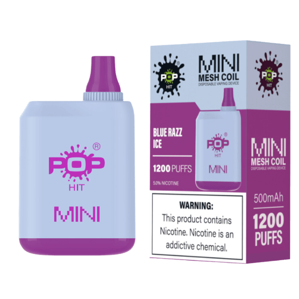 Pop Hit Mini 1200 Puff Disposable Device Rechargeable 5% Blue Razz Ice Downtown Vapoury