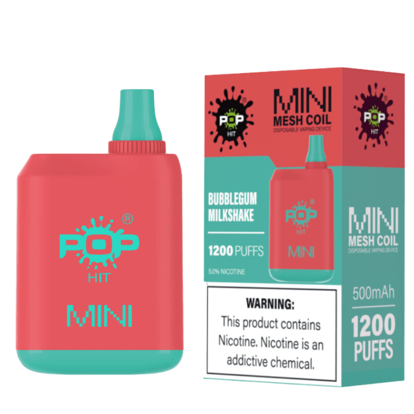 Pop Hit Mini 1200 Puff Disposable Device Rechargeable 5% Bubblegum Milkshake Downtown Vapoury