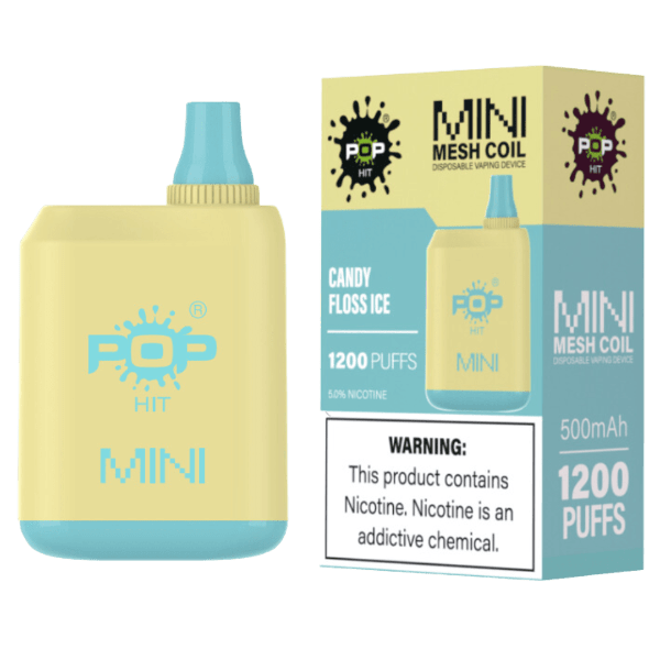 Pop Hit Mini 1200 Puff Disposable Device Rechargeable 5% Candy Floss Ice Downtown Vapoury