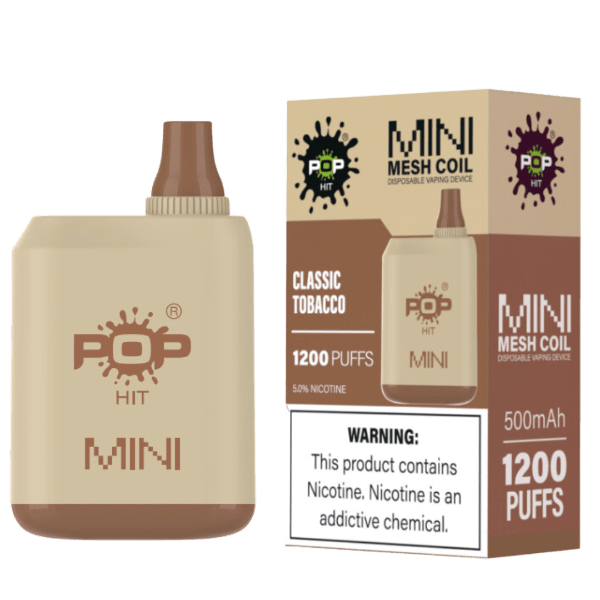 Pop Hit Mini 1200 Puff Disposable Device Rechargeable 5% Classic Tobacco Downtown Vapoury