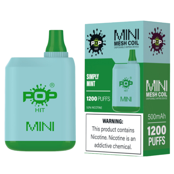 Pop Hit Mini 1200 Puff Disposable Device Rechargeable 5% Simply Mint Downtown Vapoury