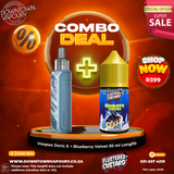 Voopoo Doric E 25W Pod System Paired with Blueberry Velvet 30ml Longfill Downtown Vapoury